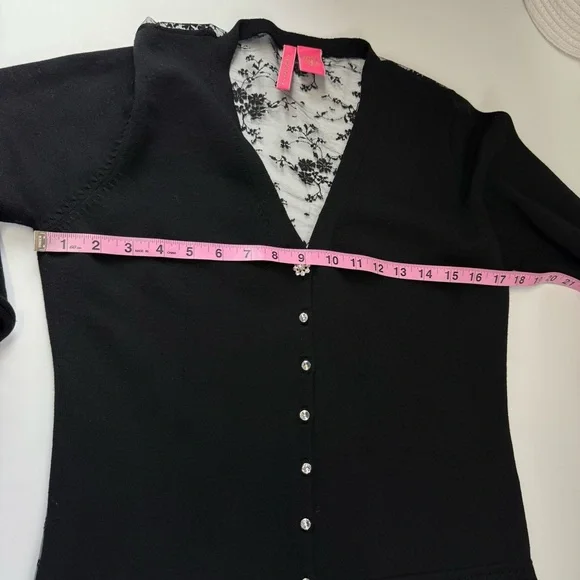 Charlotte Tarantola Sweater Large Black Lace Floral Crystal Button Cardigan - Picture 8 of 10